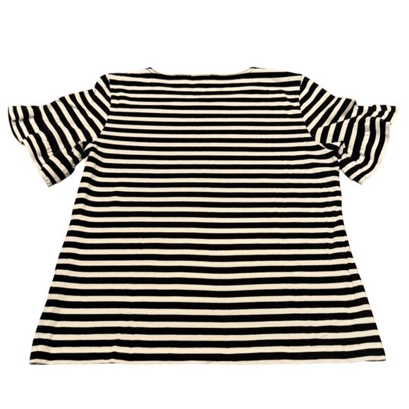 J.Crew Womens Size M Black & White Striped Ruffle Sleeve Top - Picture 2 of 8